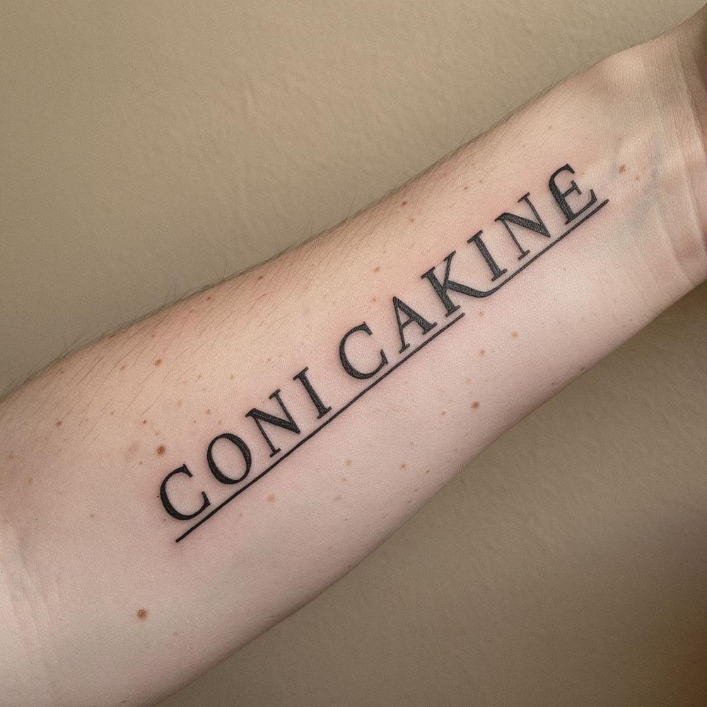 Healed fine-line tattoo on a forearm photographed in daylight without retouching